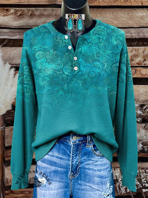 Retro Floral Print Buttoned Cardigan Sweater