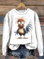 Vintage Chicken Art Prints Casual Cotton Sweatshirt