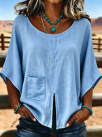 Women's Vintage Pocket Slit Patchwork Casual Shirt