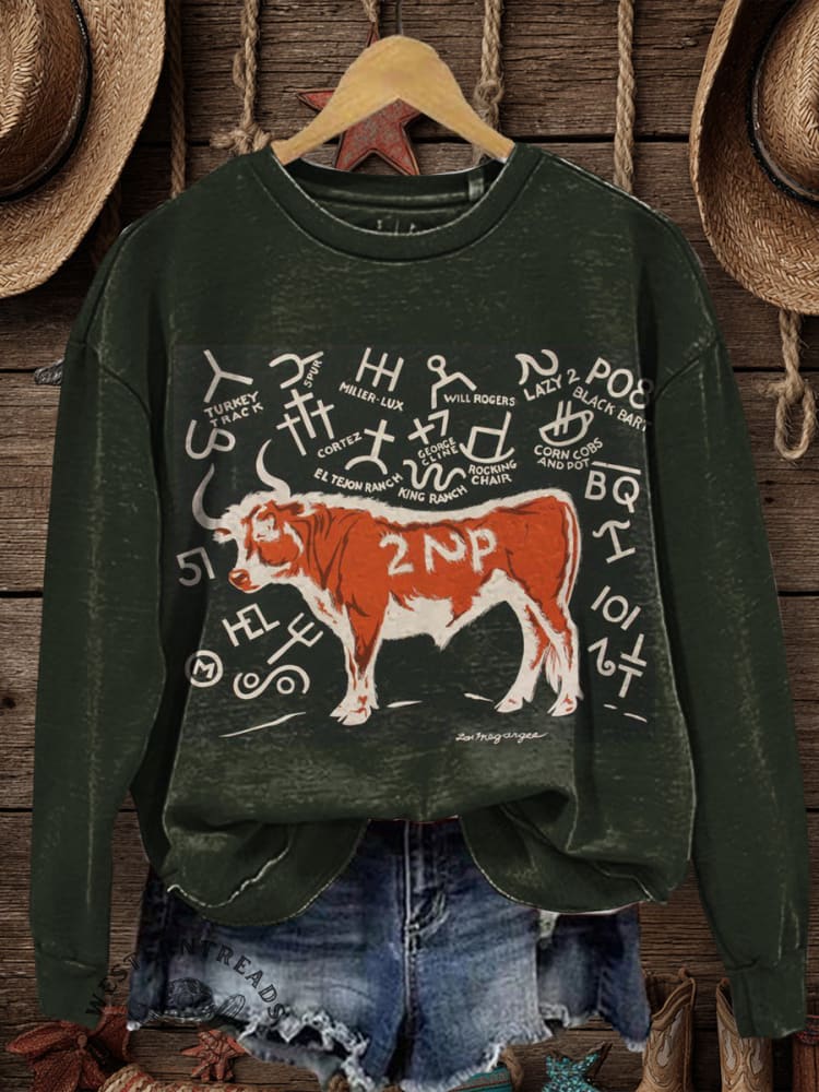 Vintage Western Art Print Casual Cotton Sweatshirt