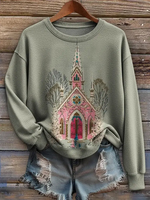 Women's Retro Christmas Art Print Casual Sweatshirt