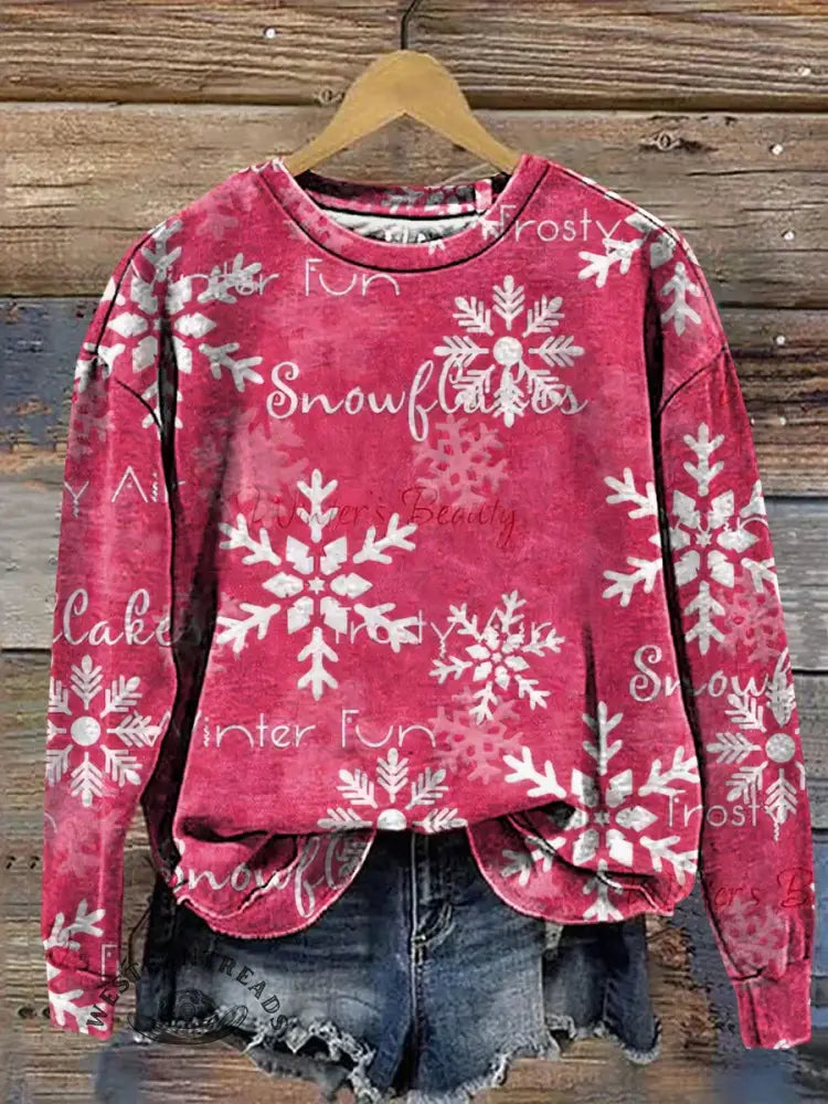 Retro Snow Print Casual Cotton Sweatshirt