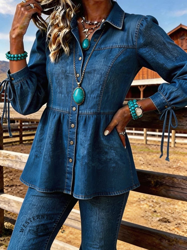Women's Retro Waisted Denim Shirt Coat