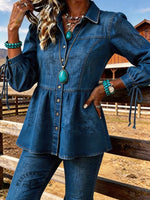 Women's Retro Waisted Denim Shirt Coat