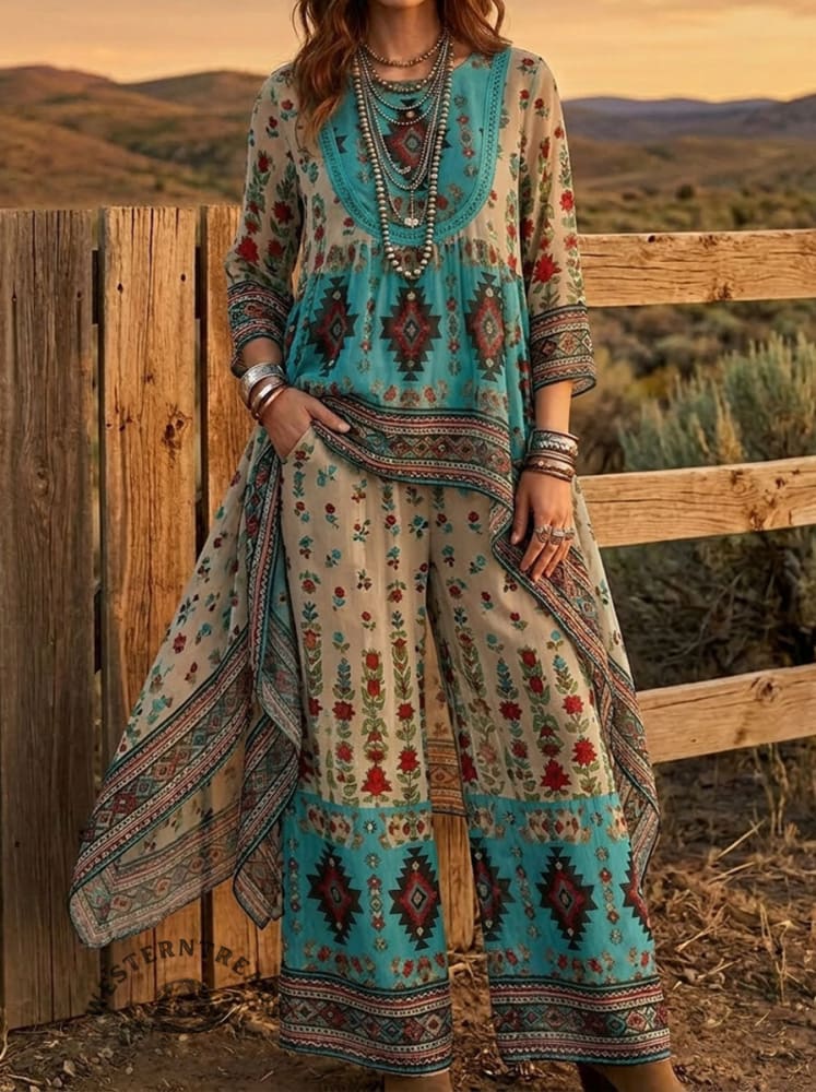 Vintage Floral Print Casual Suit