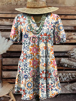 Vintage Aztec Art Easter Contrast WesternMidi Dress