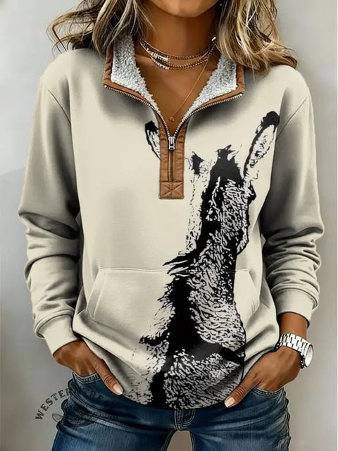 Simple Donkey Art Casual Half-Zip Cotton Sweatshirt