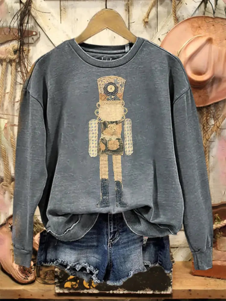 Vintage Christmas Art Print Casual Cotton Sweatshirt