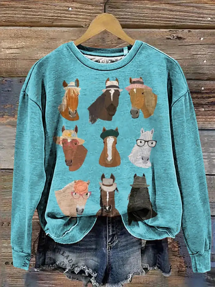 Funny Horse Art Casual Cotton Sweatshirt