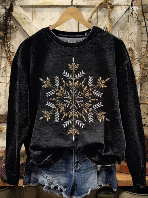 Christmas Art Print Casual Cotton Sweatshirt