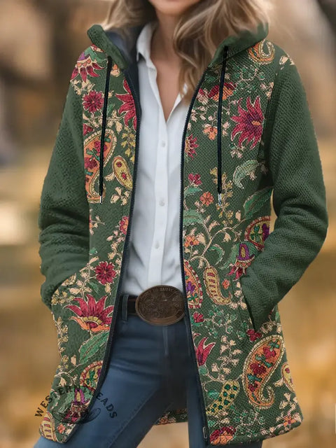Retro Paisley Unisex Plush Thick Long-sleeved Cardigan Coat