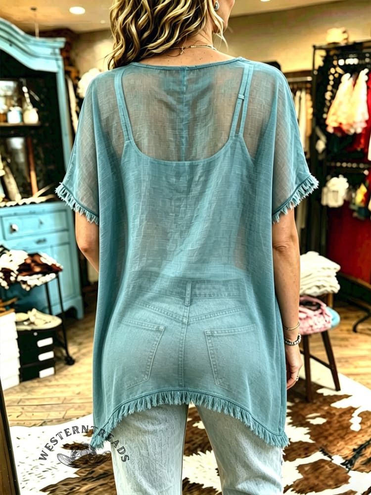 Women's Vintage Patchwork Chiffon Tank Top Two-piece Set Casual Shirt