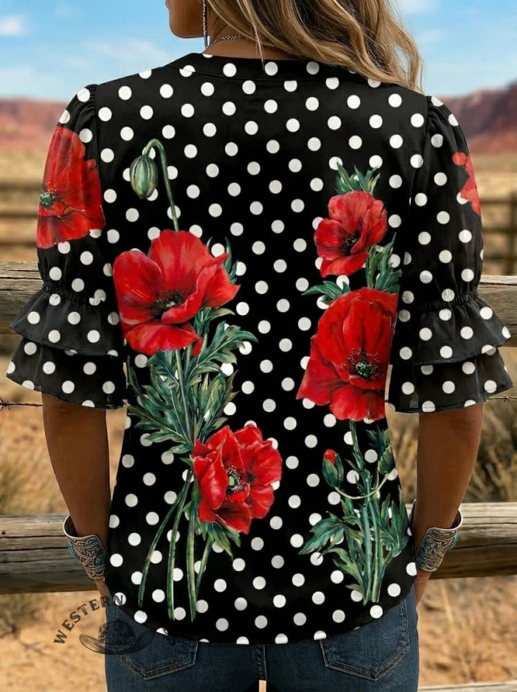 Women's Retro Art Puff Sleeve Casual Shirt
