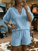 Women's Retro Solid Color Casual Summer Suit