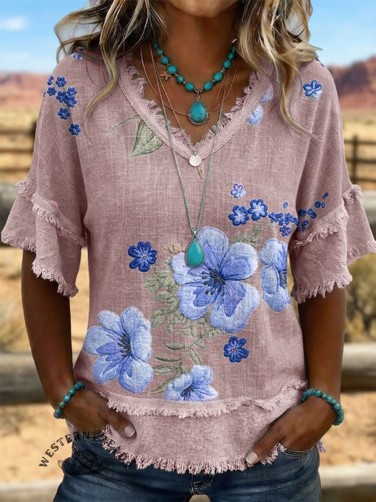 Vintage ArtPatchwork Cotton And Linen Shirt