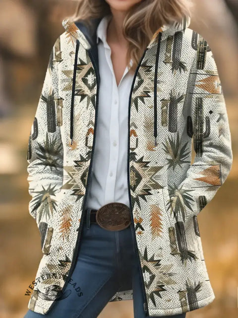 Retro Aztec Unisex Plush Thick Long-Sleeved Cardigan Coat