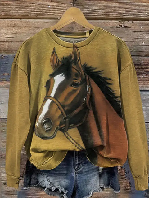 Western Horse Art Print Casual Sweatshirt