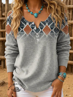 Retro Ethnic Art Print Buttoned Cardigan Sweater