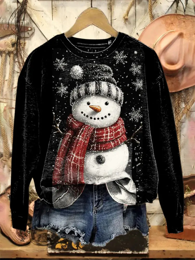 Vintage Christmas Pattern Casual Cotton Sweatshirt
