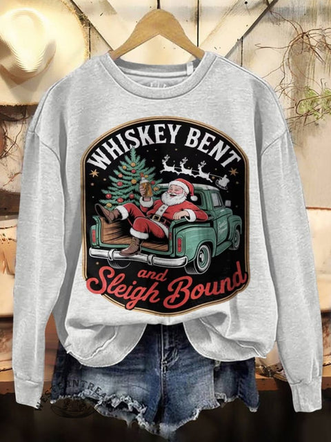 Whiskey Bent And Sleigh Bound Print Casual Cotton Sweatshirt