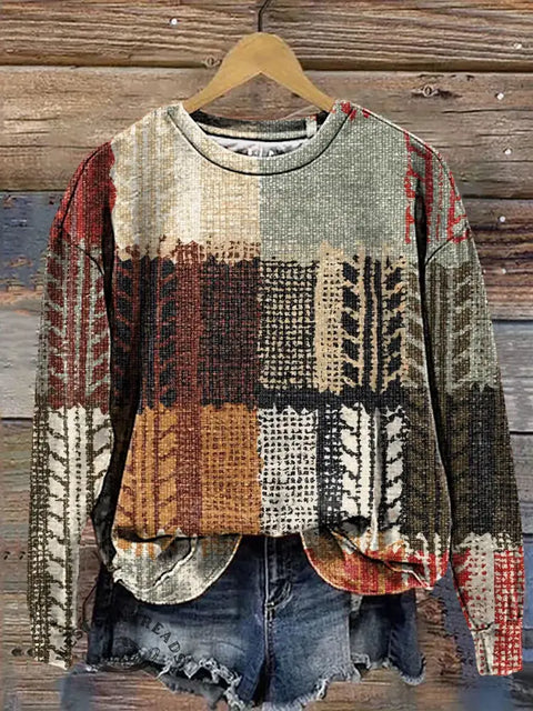 Retro Texture Art Print Casual Cotton Sweatshirt