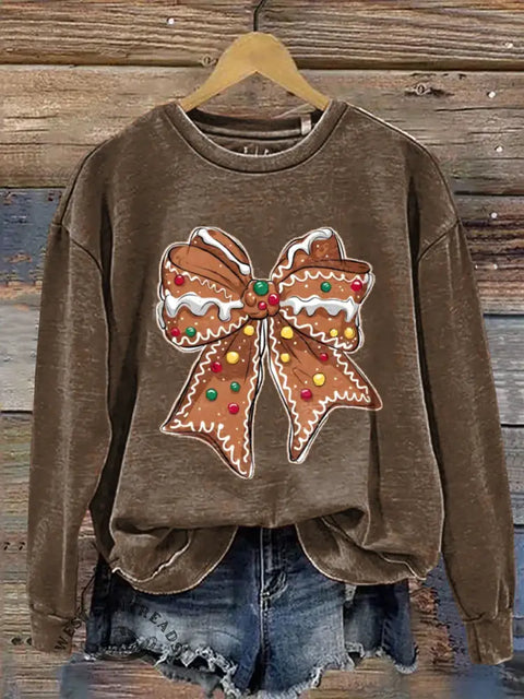 Christmas bow Casual Cotton Sweatshirt