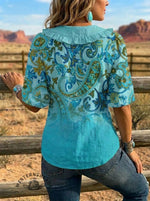 Women's Retro Art Puff Sleeve Casual Shirt