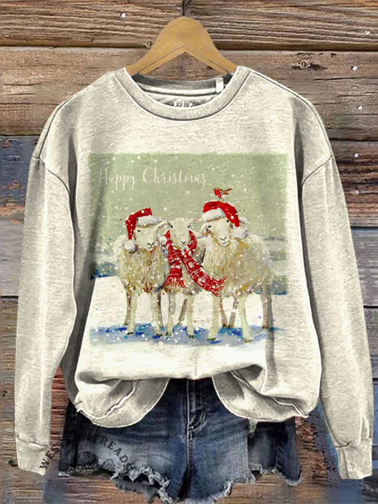 Vintage Christmas Pattern Casual Cotton Sweatshirt