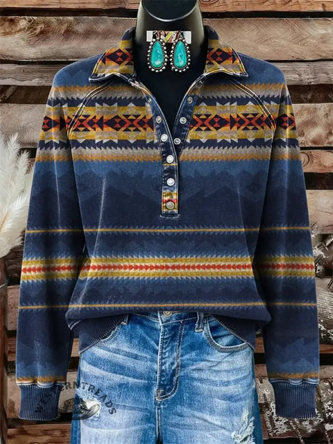 Women's Retro Aztec Print Casual Cotton Sweatshirt