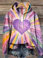 Vintage Heart Art Print Casual Cotton Hooded Sweatshirt