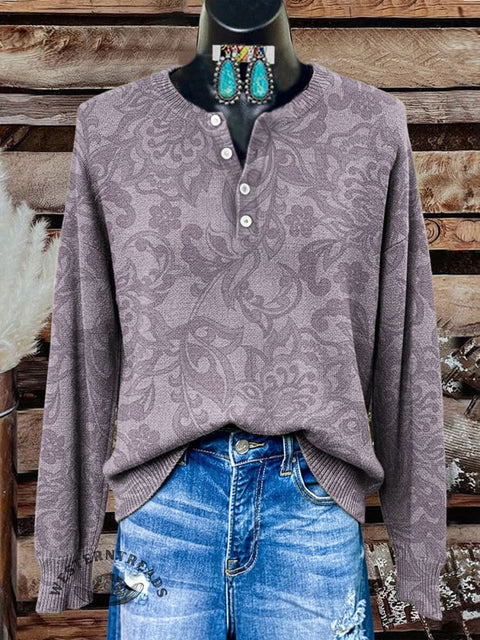 Retro Floral Print Buttoned Cardigan Sweater