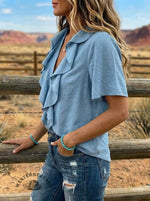 Vintage Ruffled Cotton And Linen Shirt