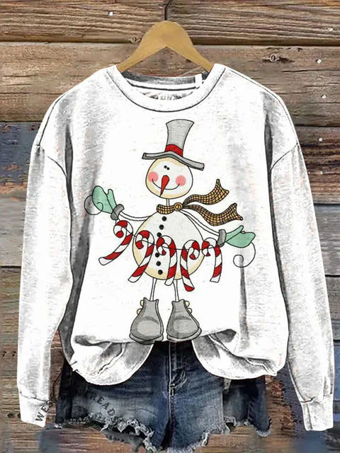 Retro Christmas Snowman Casual Cotton Sweatshirt