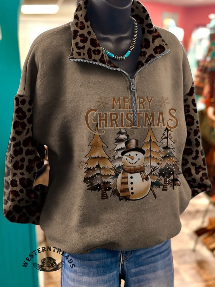 Vintage Christmas Pattern Casual Cotton Sweatshirt