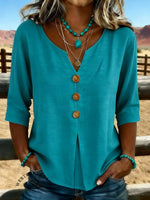 Women's Vintage Floral Print Cotton-Linen Casual Shirt