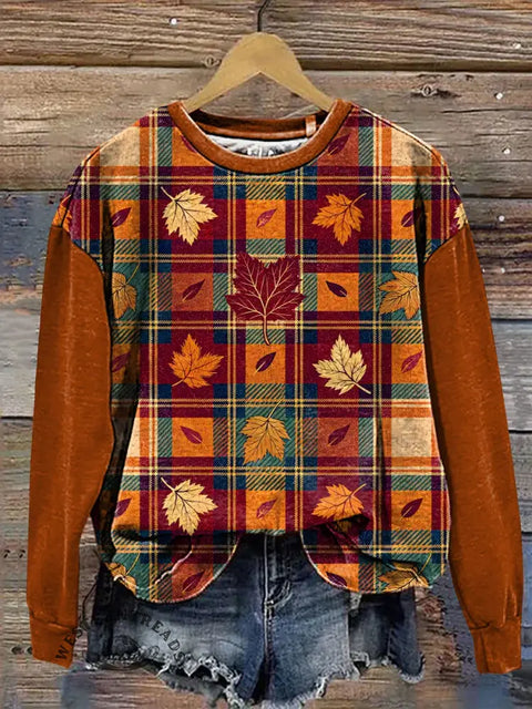 Retro Falling Leaves Art Casual Cotton Sweatshirt