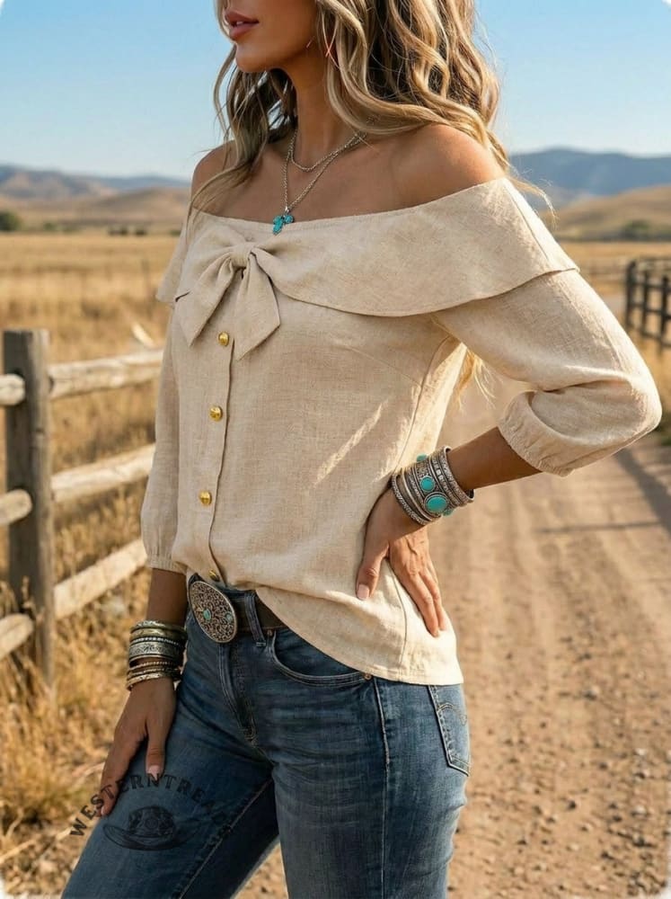 Women's Casual Bow-neck Off Shoulder Shirt