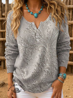 VintagePrint Buttoned Cardigan Sweater