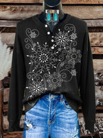 Snowflake Art Print Casual Sweater