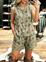 Women's Vintage Sleeveless Patchwork Casual Suit
