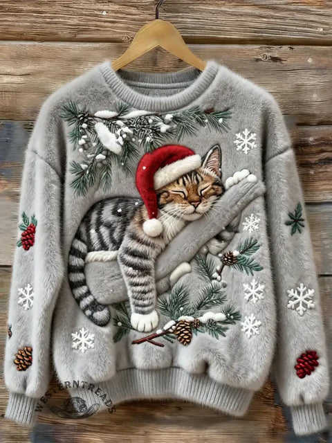 Women's Christm Art Print Cozy Plush Sweater