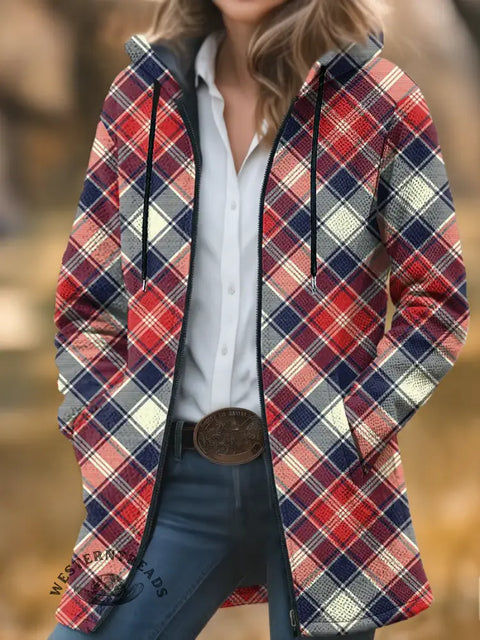 Plaid Print Unisex Plush Thick Long-Sleeved Cardigan Coat