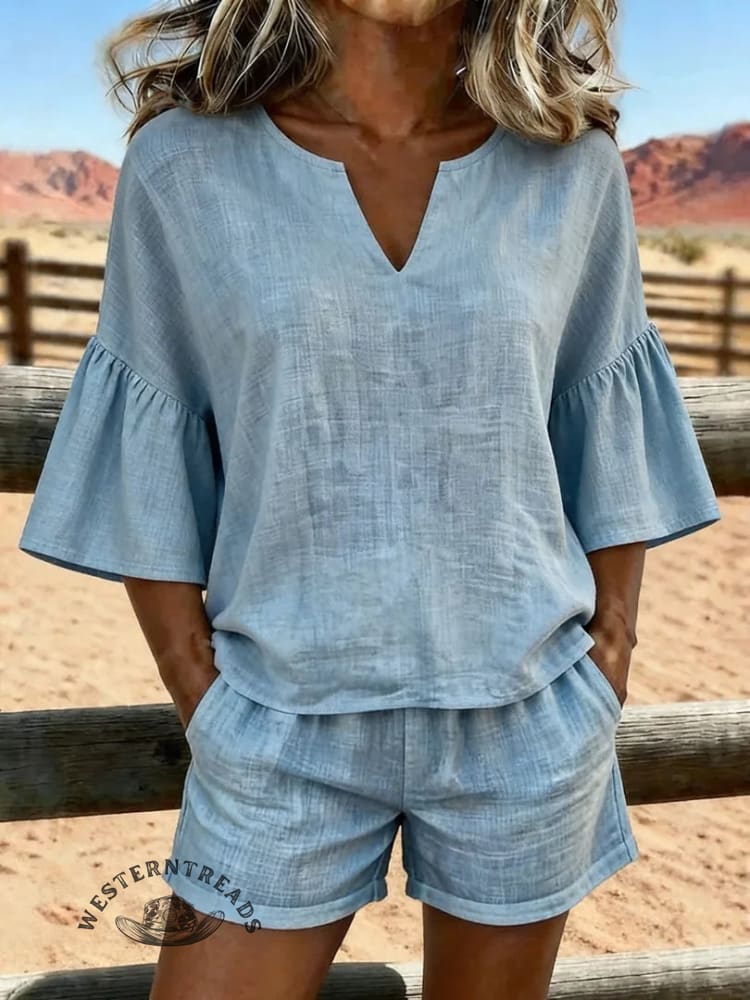 Women's Vintage Ruffle Sleeves Patchwork Casual Suit