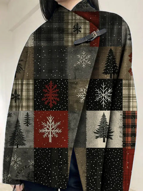Christmas Print Buckle Long-Sleeved Cardigan Coat