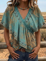 Vintage Western Print Comfortable Summer Fabrics Casual Shirt