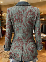 Paisley Art Print Patchwork Denim Sweater Cardigan Coat