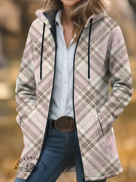 Plaid Unisex Plush Thick Long-sleeved Cardigan Coat