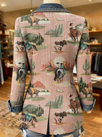 West Print Patchwork Denim Sweater