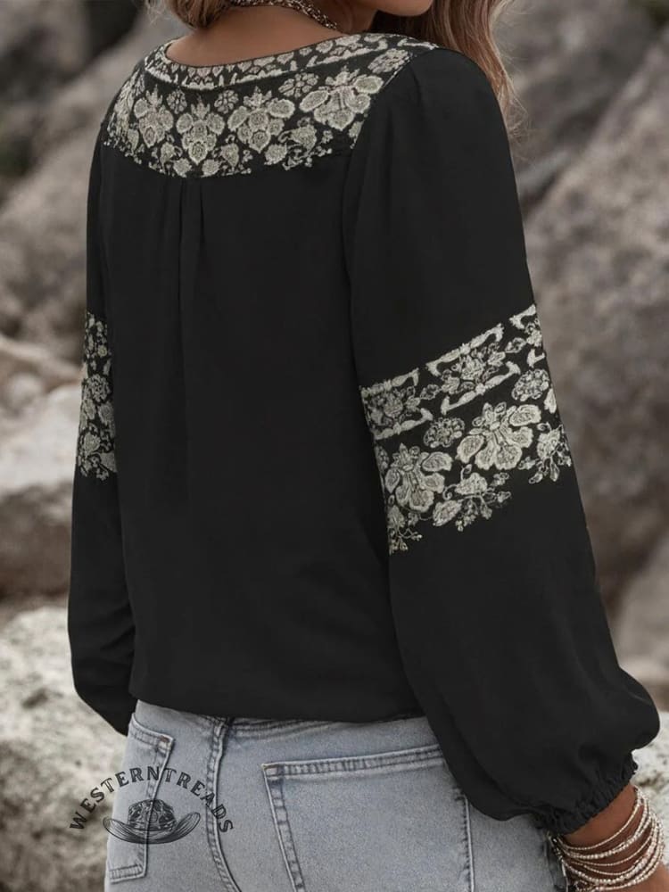 Women's Paisley Print Casual Cotton And Linen Shirt