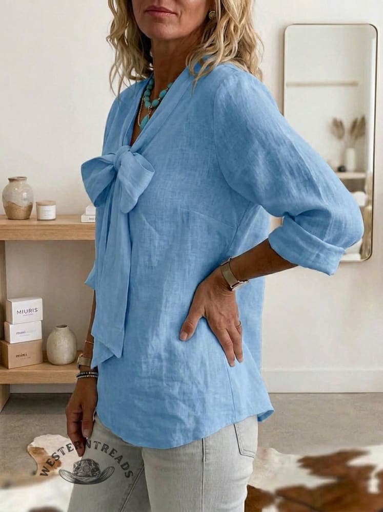 Women's Casual Bow V-neck Shirt